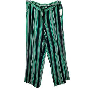 NWT Lili Sport Green Black White Striped Wide Leg Pants Women's Plus Size 2X